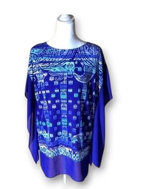 Easywear By Chico's Plus Size 2X Blue Paisley Flowy Tunic Top  Boho
